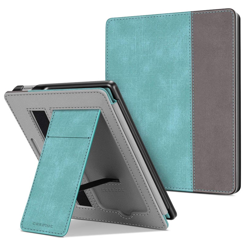 CaseBot Stand Case for Kindle Oasis (10th/9th Generation, 2019/2017 Release) - Premium PU Leather Sleeve Cover with Card Slot and Hand Strap, Turquoise - Image 1