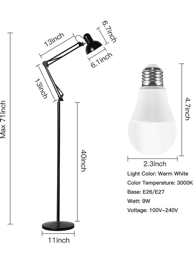 Arabest Metal Standing Frool Lamp 56x14x13.5cm With Warm Light 9 Watt Black - Image 2