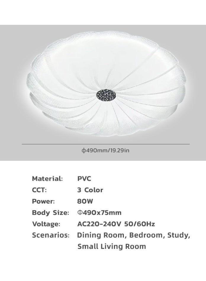 مودي مصباح سقف LED بقوة 80 واط، 49 سم، 3 ألوان قابلة للتبديل بتقنية CCT، 3000 كلفن/4000 كلفن/6500 كلفن، سطوع عالي 6000 لومن، بدون وميض، مصباح تثبيت مدمج من مادة PVC لغرفة النوم، غرفة المعيشة، غرفة الطعام - Image 5
