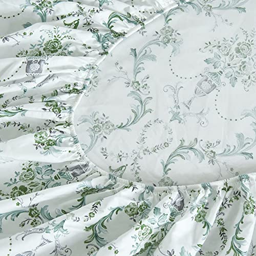 DAUAOTO Cotton Sheets Set Twin XL Printed Bedding Sets, Up to 14" Deep Mattress, Botanical Vines Pattern Bedlinen for Twin Extra Long Bed, Green - Image 3