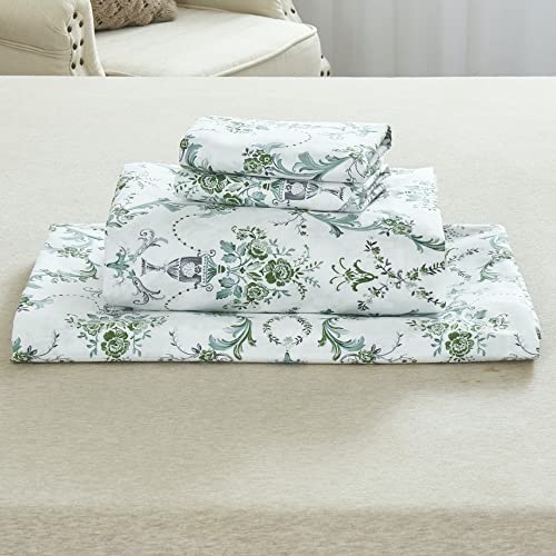 DAUAOTO Cotton Sheets Set Twin XL Printed Bedding Sets, Up to 14" Deep Mattress, Botanical Vines Pattern Bedlinen for Twin Extra Long Bed, Green - Image 2