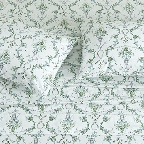 DAUAOTO Cotton Sheets Set Twin XL Printed Bedding Sets, Up to 14" Deep Mattress, Botanical Vines Pattern Bedlinen for Twin Extra Long Bed, Green - Image 1