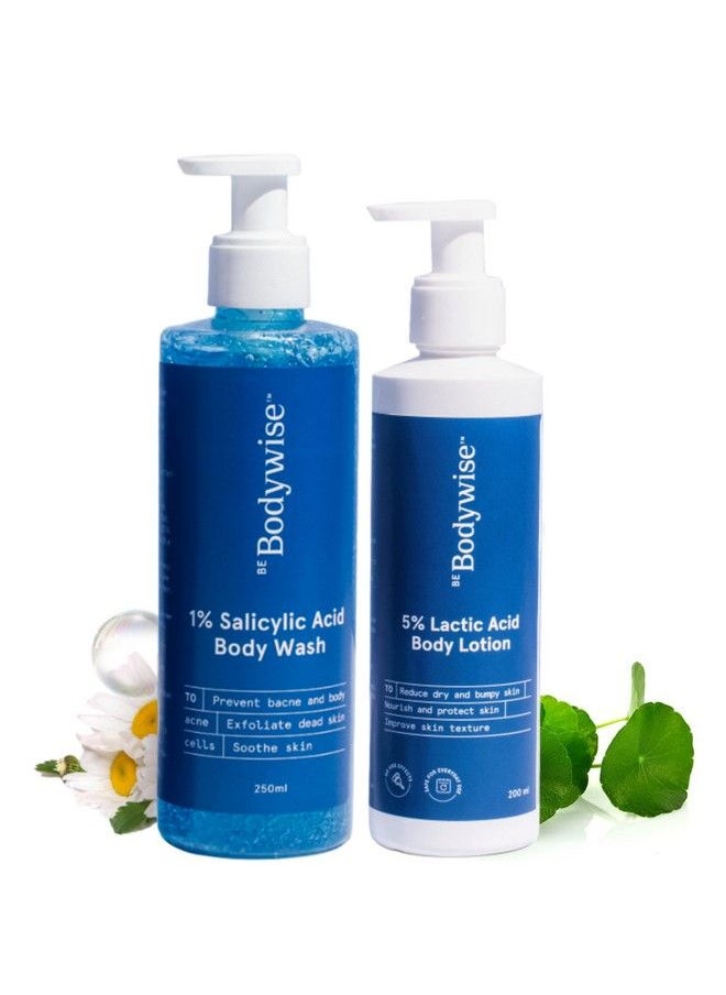 Be Bodywise لوشن الجسم بحمض اللاكتيك 5% من بودي وايز 200 مل وغسول الجسم 250 مل للنساء يساعد على منع حب الشباب في الجسم وينظف البشرة ويغذي البشرة  - Image 1