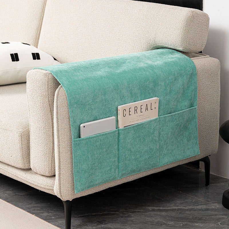 Le Su Chenille Sofa Armrest Cover with Side Pocket, Universal Fit, Dust-Proof Armchair Protector, Solid Color, Simple Style - Image 1