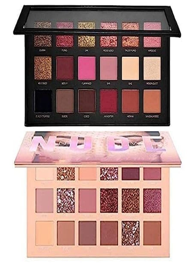 GOLD MAX Nude Eyeshadow Palatte and Rose Gold Eyeshadow Palette Combo, Shimmery Matte Finish - (Pack of 2) - Image 1