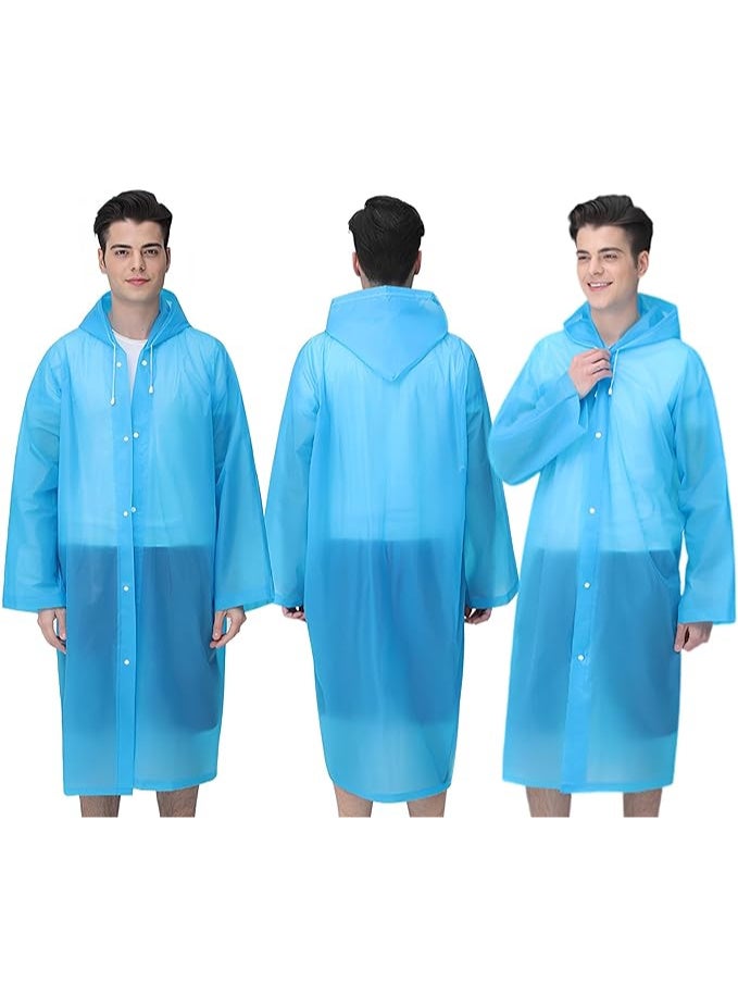 Reusable Adults Raincoats,Rain Ponchos with Hood Drawstring, Lightweight Rain Coat Waterproof 145LX68CM (Blue) - Image 1