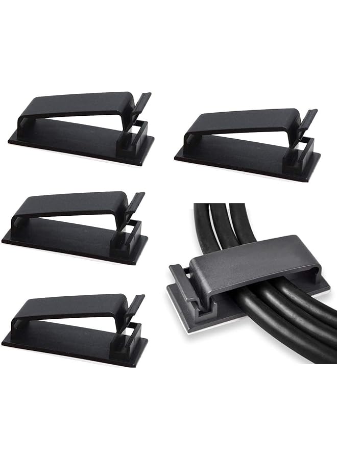 Cable Management Clips, 50 Pack Black Self Adhesive Wire Organizers, Under Desk Cord Holders for TV PC Ethernet Cables, Home Office Cable Clips