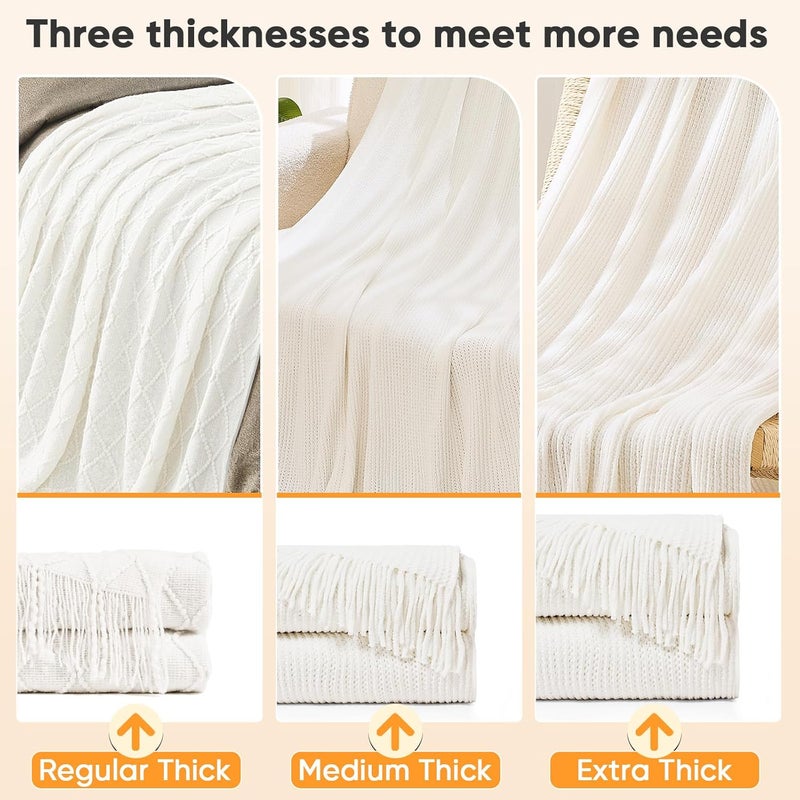 inhand Knitted Throw Blankets for Couch and Bed, Soft Cozy Knit Blanket with Tassel, Off White Lightweight Decorative Blankets and Throws, Farmhouse Warm Woven Blanket for Men and Women, 60"x80" - Image 3
