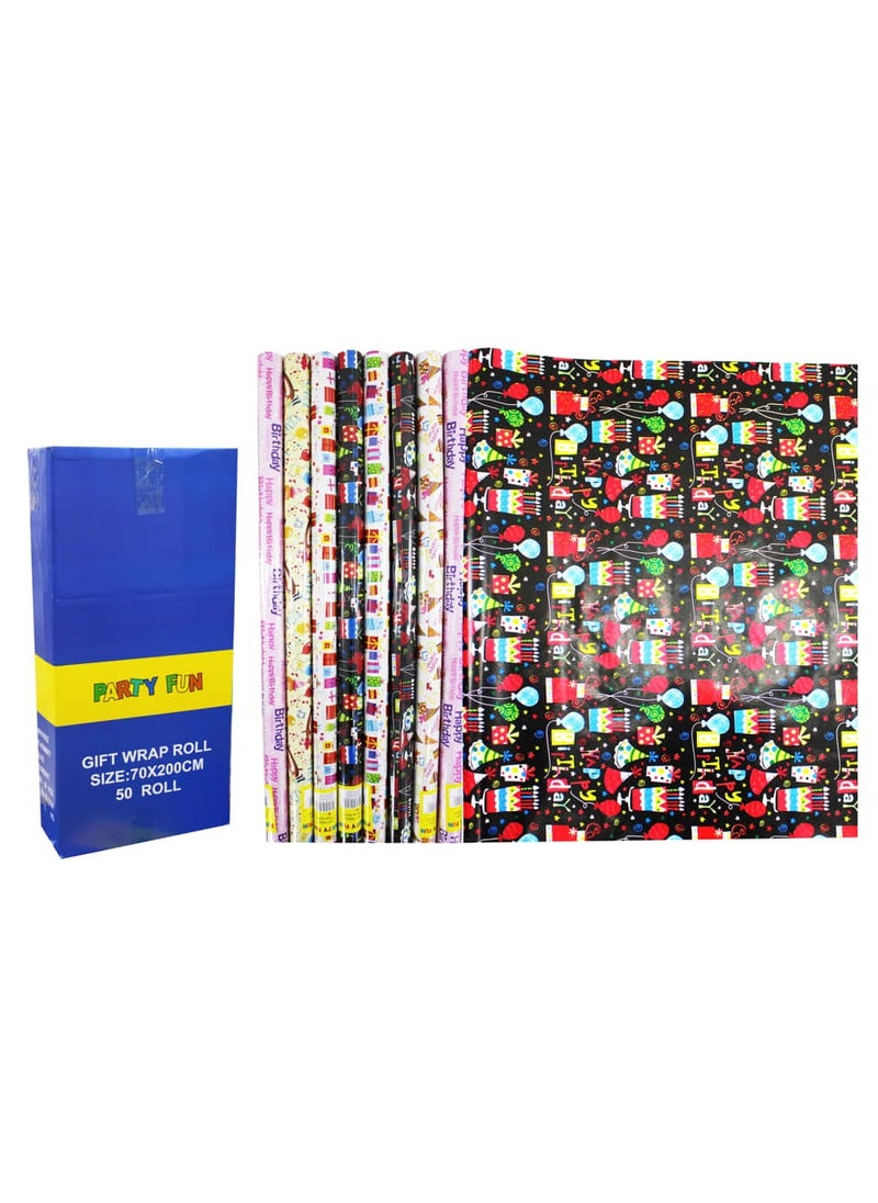 PARTY FUN - Happy Birthday Paper Gift Wrapping Roll  Ideal for Birthday Parties and Special Occasions - 70x200cm - Image 1