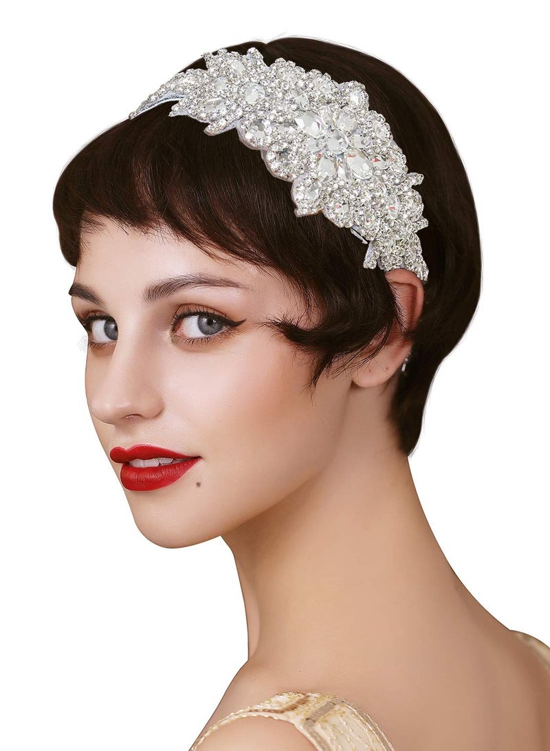 Loquat Rhinestone Flapper Headband, Elastic 1920s Headpiece, Vintage Rhinestones Crysatal Drop Headpiece Headband Wedding Prom Women Girl Hair Accessories - Image 1