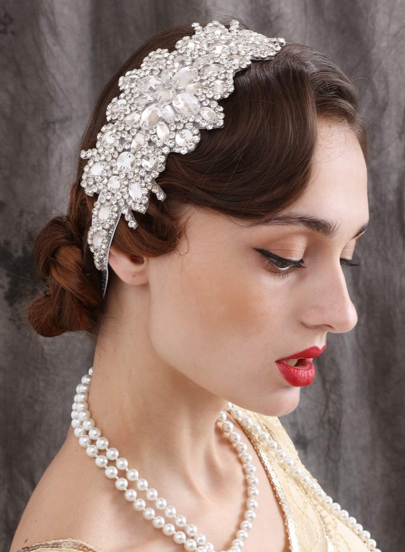 Loquat Rhinestone Flapper Headband, Elastic 1920s Headpiece, Vintage Rhinestones Crysatal Drop Headpiece Headband Wedding Prom Women Girl Hair Accessories - Image 2