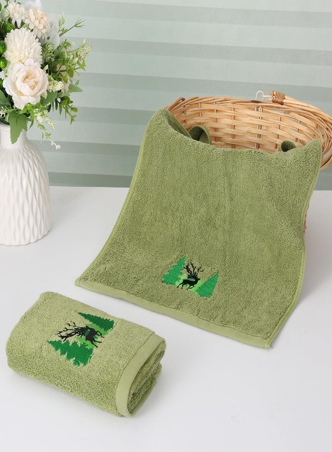 CODOHI 2 PCS Christmas Hand Towels Green Woodland Forest Moose Deer Embroidered Rustic Decorative Towels for Bathroom Kitchen Home Hotel, 100% Cotton, 13.4 x 29.1'' (Green-Woodland) - Image 5