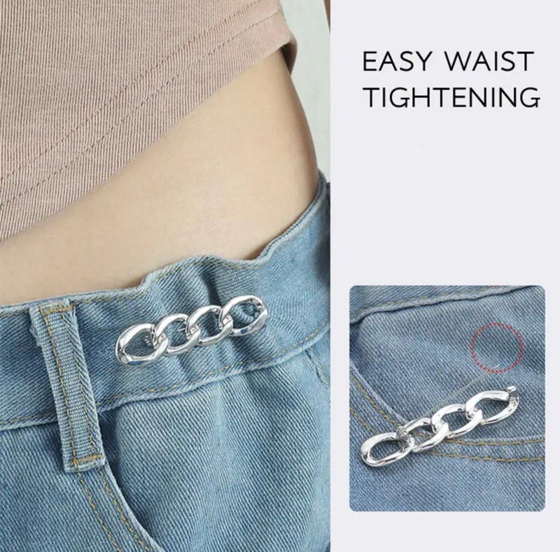 Detachable, No-Sew, No-Drill Waist-Cinching Pin — Versatile Alloy Chain Button & Brooch/Silver - Image 3