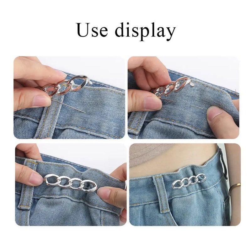 Detachable, No-Sew, No-Drill Waist-Cinching Pin — Versatile Alloy Chain Button & Brooch/Silver - Image 5