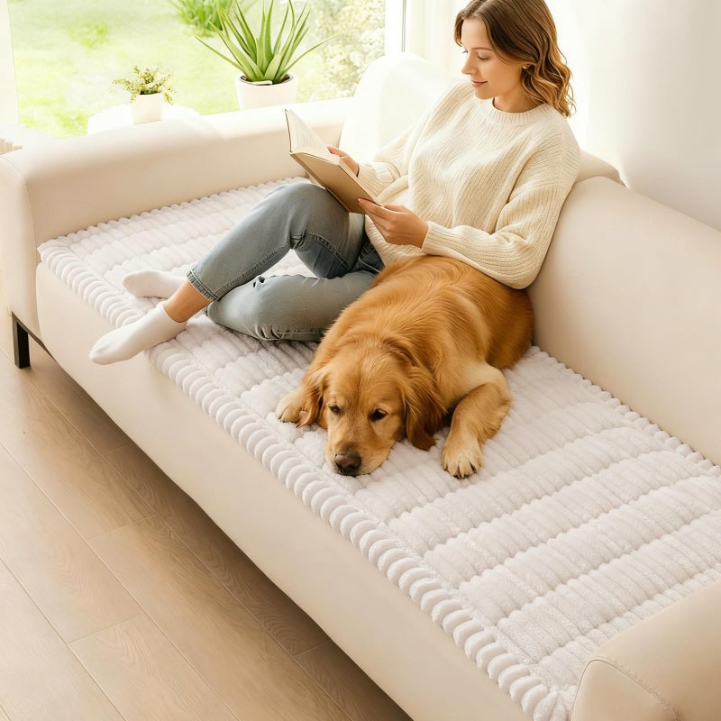 hyha Couch Covers for Dogs Washable, Non Slip Plush Dog Sofa Protectors, Fuzzy Pet Couch Covers for 3 Cushion Sofa Pet Friendly (White, 27.6" x 70.9") - Image 2