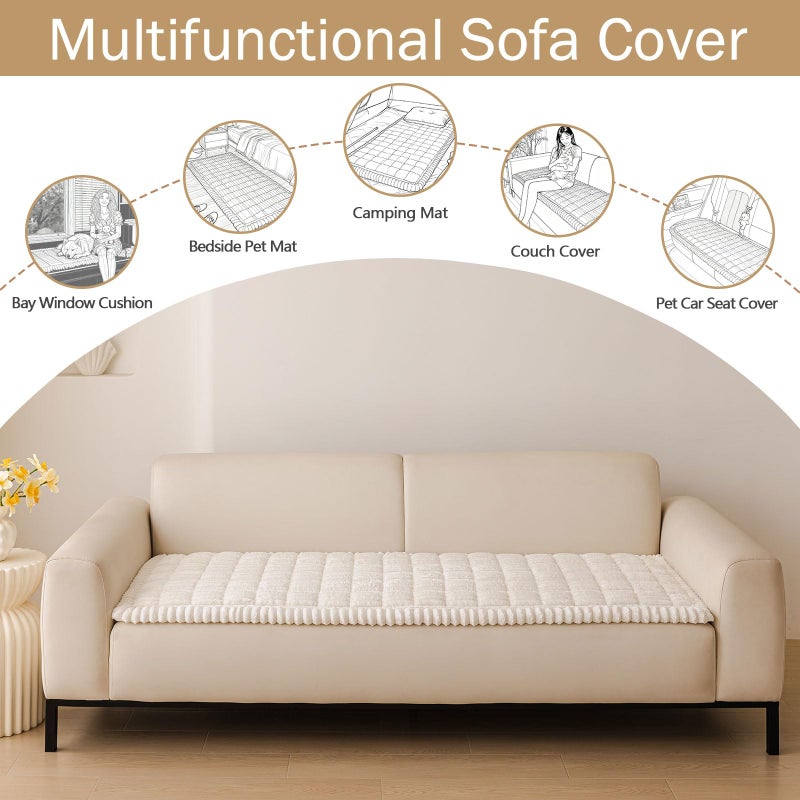 hyha Couch Covers for Dogs Washable, Non Slip Plush Dog Sofa Protectors, Fuzzy Pet Couch Covers for 3 Cushion Sofa Pet Friendly (White, 27.6" x 70.9") - Image 3
