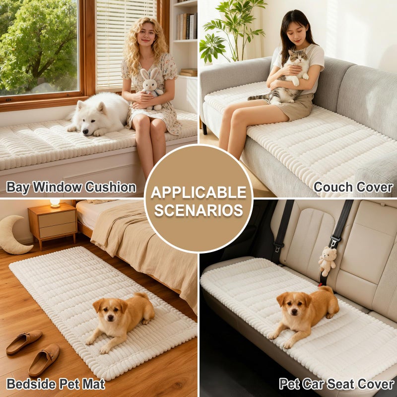 hyha Couch Covers for Dogs Washable, Non Slip Plush Dog Sofa Protectors, Fuzzy Pet Couch Covers for 3 Cushion Sofa Pet Friendly (White, 27.6" x 70.9") - Image 4
