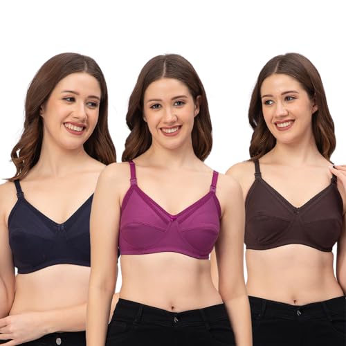 CEE 18 Women's Cotton Hosiery Non-Padded Non-Wired Maternity Bra(Pack of 3,32c,Navy,Coffee,RANIPINK) - Image 1