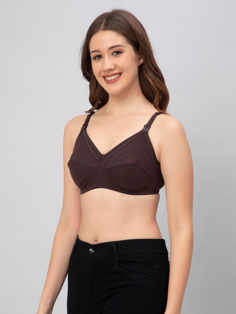 CEE 18 Women's Cotton Hosiery Non-Padded Non-Wired Maternity Bra(Pack of 3,32c,Navy,Coffee,RANIPINK) - Image 2
