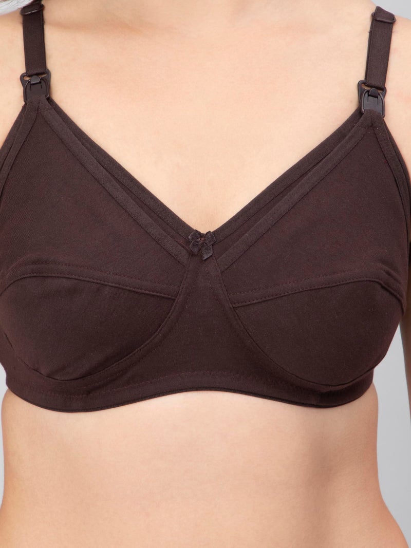 CEE 18 Women's Cotton Hosiery Non-Padded Non-Wired Maternity Bra(Pack of 3,32c,Navy,Coffee,RANIPINK) - Image 3