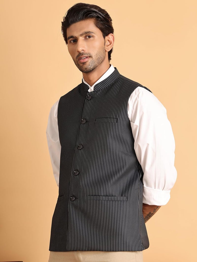 Jompers Striped Woven Nehru Jacket for Men - Pure Cotton, Regular Fit - Image 3