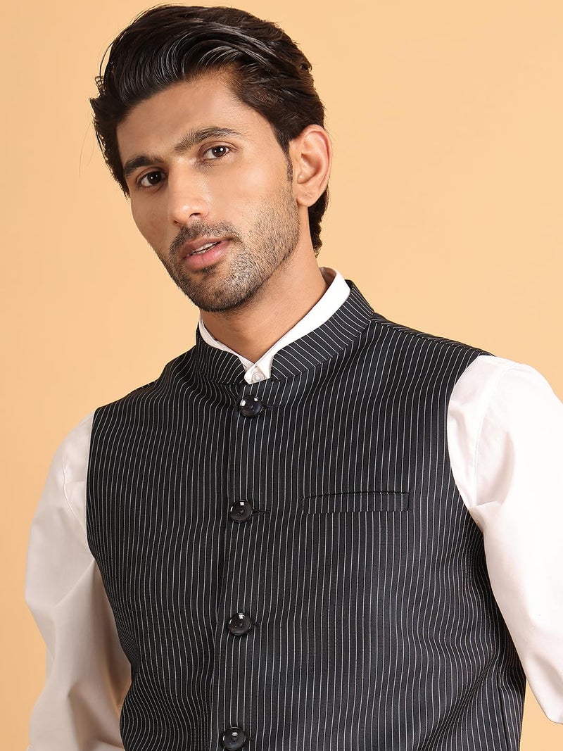Jompers Striped Woven Nehru Jacket for Men - Pure Cotton, Regular Fit - Image 4