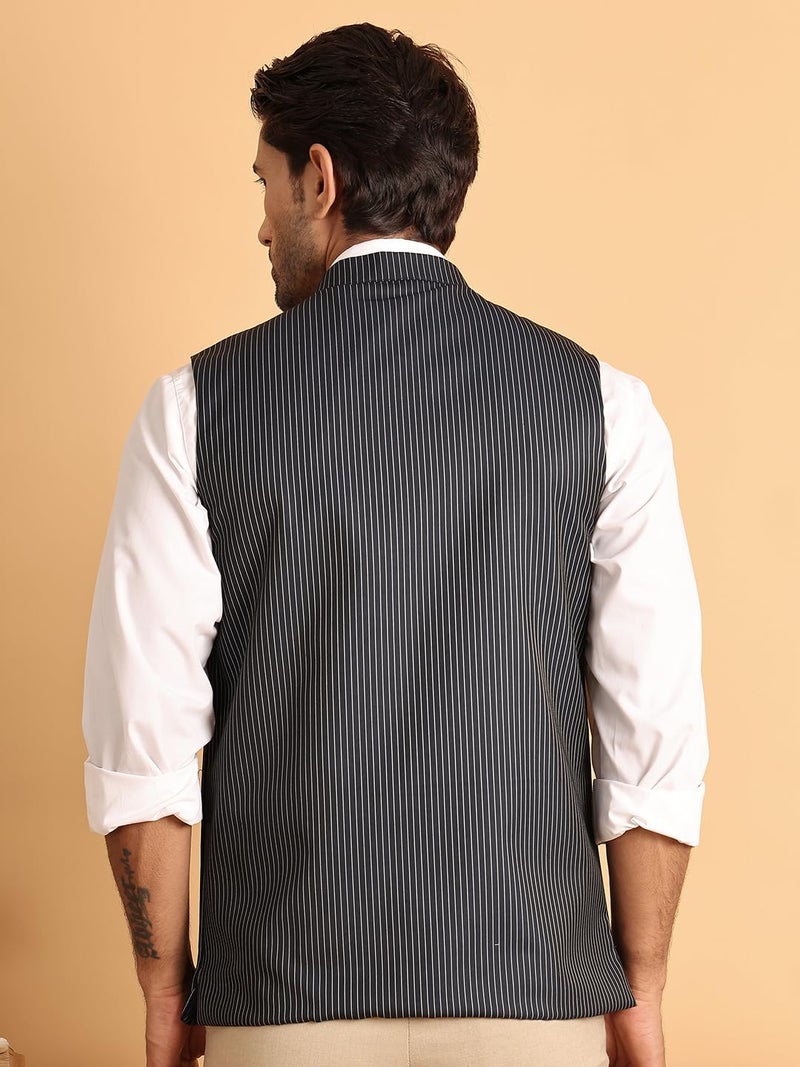 Jompers Striped Woven Nehru Jacket for Men - Pure Cotton, Regular Fit - Image 2