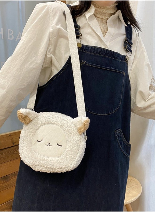 WAOKN Cute Cartoon Plush Crossbody Bag for Girls, New Mobile Phone Key Shoulder Bag for Students, Handbag Crossbody Bag, Soft Fabric Lamb Shape Carrying Bag Sling Bag Small Bag Suitable for Children  - Image 2