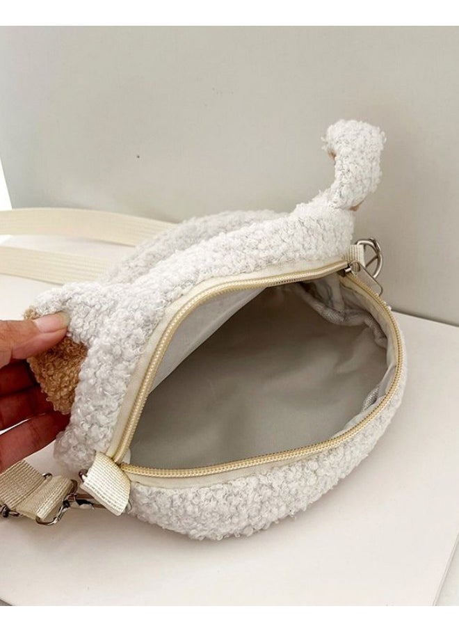 WAOKN Cute Cartoon Plush Crossbody Bag for Girls, New Mobile Phone Key Shoulder Bag for Students, Handbag Crossbody Bag, Soft Fabric Lamb Shape Carrying Bag Sling Bag Small Bag Suitable for Children  - Image 4