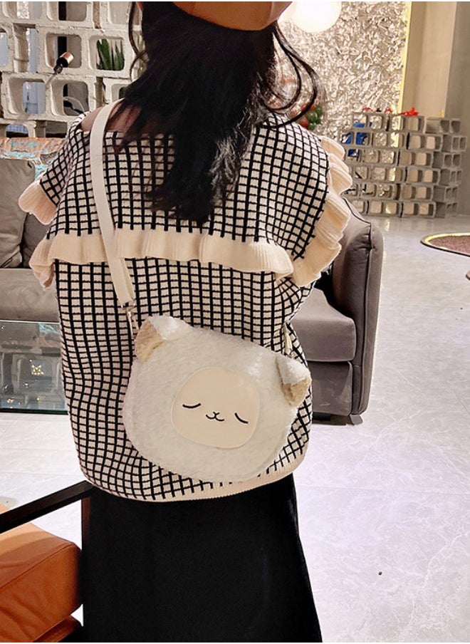 WAOKN Cute Cartoon Plush Crossbody Bag for Girls, New Mobile Phone Key Shoulder Bag for Students, Handbag Crossbody Bag, Soft Fabric Lamb Shape Carrying Bag Sling Bag Small Bag Suitable for Children  - Image 3