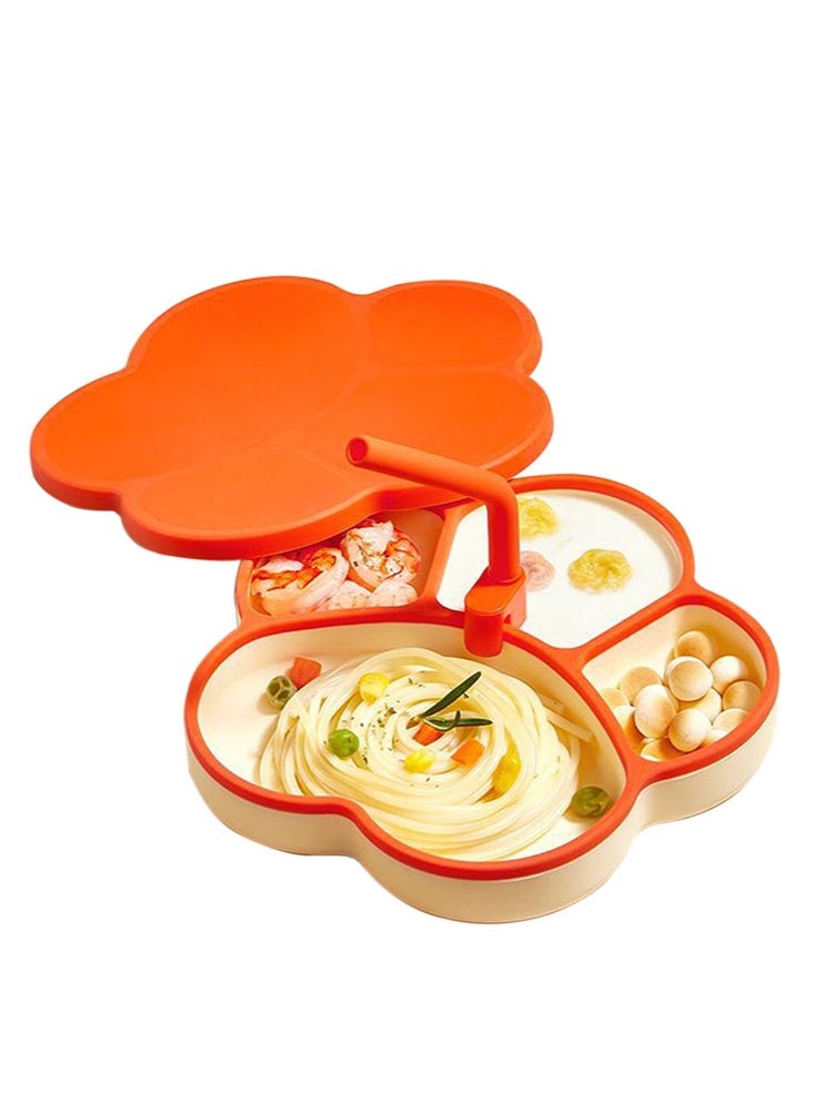 Perfii Baby Suction Plates Silicone Food Plate with Divided Sections Baby Plate for Self Feeding Toddler Feeding Plate with Straw  - Image 1