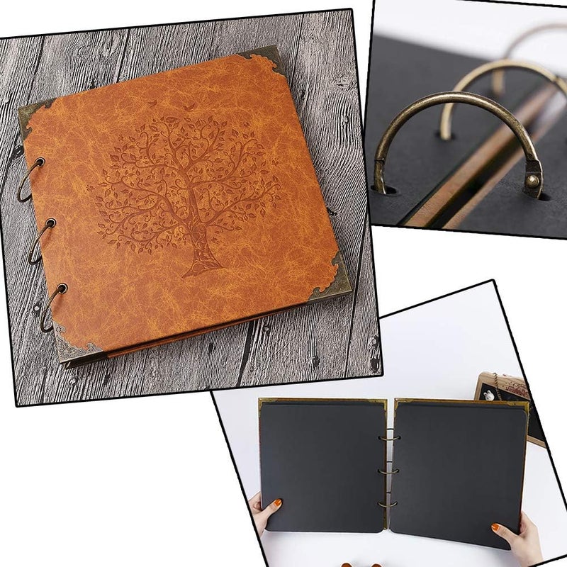 ADVcer Photo Album DIY Scrapbook 10x10 inch 50 Pages Double Sided, Vintage Leather Cover Three-Ring Binder Picture Booth + 408pcs Self Adhesive Photos Corners for Memory Keep (Family Tree Brown Sugar) - Image 2