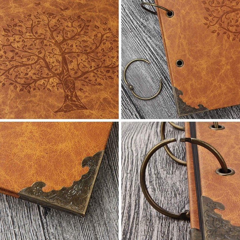 ADVcer Photo Album DIY Scrapbook 10x10 inch 50 Pages Double Sided, Vintage Leather Cover Three-Ring Binder Picture Booth + 408pcs Self Adhesive Photos Corners for Memory Keep (Family Tree Brown Sugar) - Image 3