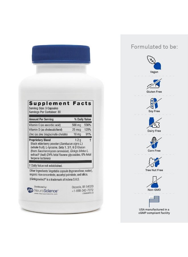 NeuroScience ImmuWell Immune Support Supplement - Fatigue, Energy & Mood Support - Aid an Overactive Immune System - Promote Balance & Brain Energy - with Beta Glucan & Vitamin C (90 Capsules) - Image 2