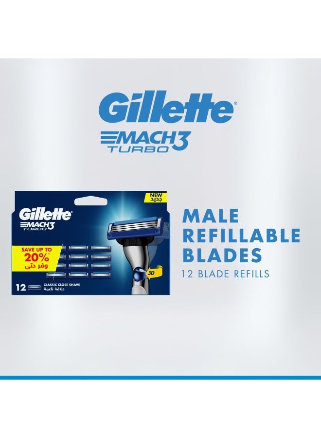 ماكينة حلاقة جيليت ماك 3 تيربو للرجال قابلة لإعادة التعبئة: 12 شفرة قابلة لإعادة التعبئة - Image 2