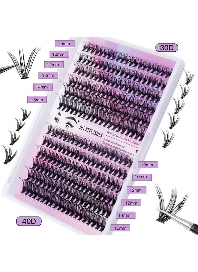 HY - DIY Eyelash Extension Kit 240pcs Individual Lashes Cluster, 9-16mm Mix 30D 40DKIT with Lash Bond and Seal and Remover Lash Applicator for Beginners - Image 1