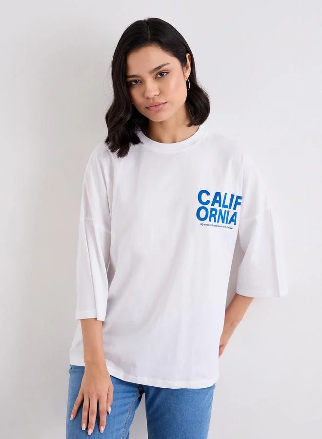 Styli Styli Slogan Print Round Neck Oversized T-Shirt