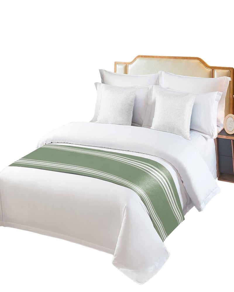 Sage Dark Green Bed Runner 83x20 Inches for Queen Bed Farmhouse Striped Decorative Throw - Image 2