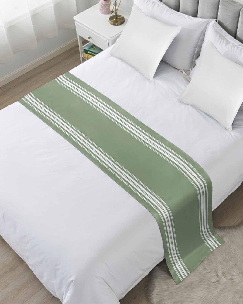 Sage Dark Green Bed Runner 83x20 Inches for Queen Bed Farmhouse Striped Decorative Throw - Image 3