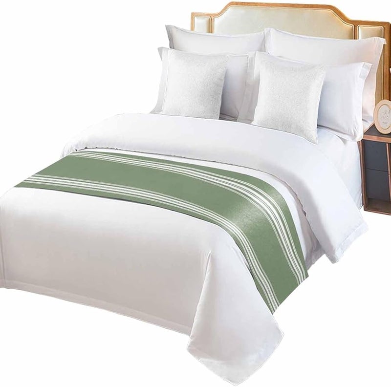 Sage Dark Green Bed Runner 83x20 Inches for Queen Bed Farmhouse Striped Decorative Throw - Image 1