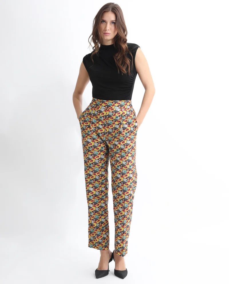 Rareism Women's Abstract Print Ankle-Length Trousers