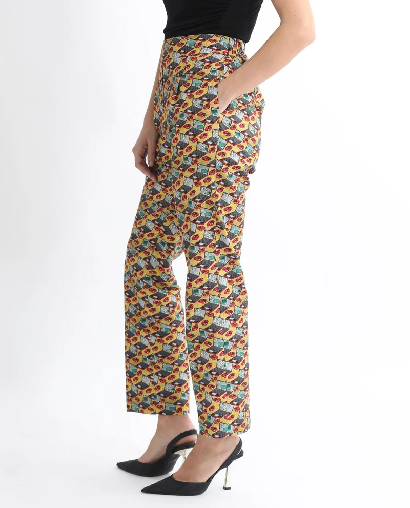 Rareism Women's Abstract Print Ankle-Length Trousers