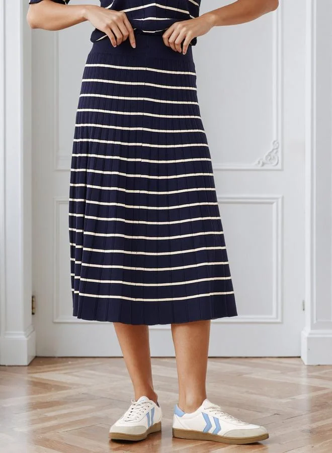 Splash FAV Midi Striped Skirt with Pleat Detail
