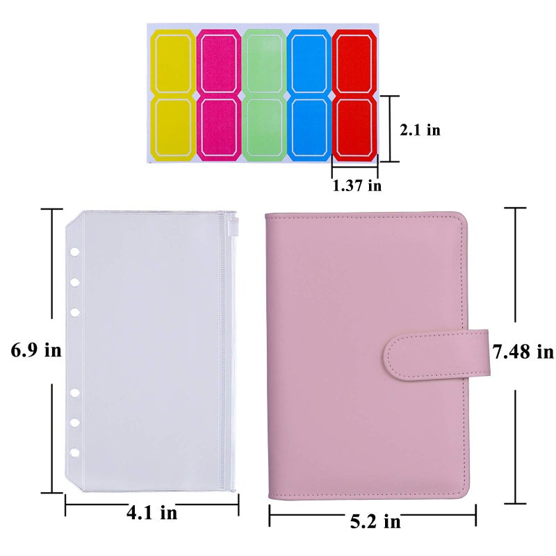 Antner A6 Budget Binder with Zipper Cash Envelopes for Money Organizer & Budgeting, PU Leather Budget Planner Money Saving Binder with Cash Stuffing Envelopes & Labels for Home Office Travel, Pink - Image 5
