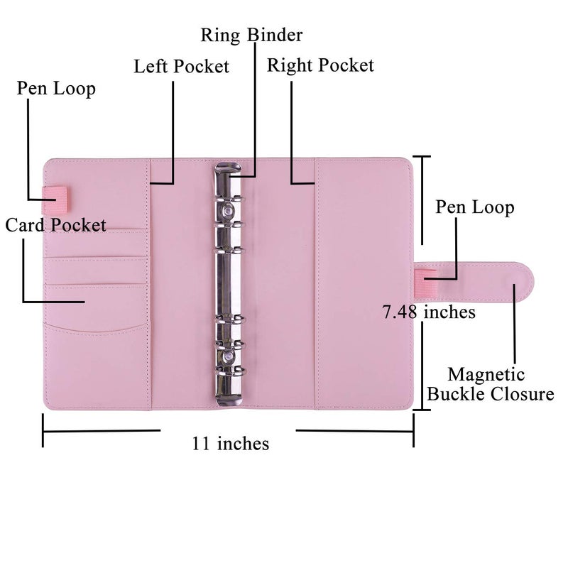 Antner A6 Budget Binder with Zipper Cash Envelopes for Money Organizer & Budgeting, PU Leather Budget Planner Money Saving Binder with Cash Stuffing Envelopes & Labels for Home Office Travel, Pink - Image 4