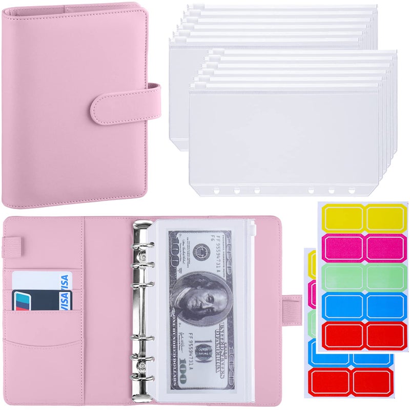 Antner A6 Budget Binder with Zipper Cash Envelopes for Money Organizer & Budgeting, PU Leather Budget Planner Money Saving Binder with Cash Stuffing Envelopes & Labels for Home Office Travel, Pink - Image 1