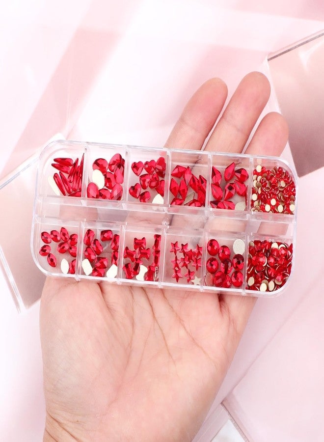 AD Beads 300 Pieces Red Flat Back Gems 11 Shapes Crystal Rhinestones 12 Sizes Rhinestones for Crafts Nail Face Art Clothes Shoes Bags DIY(Red) - Image 5