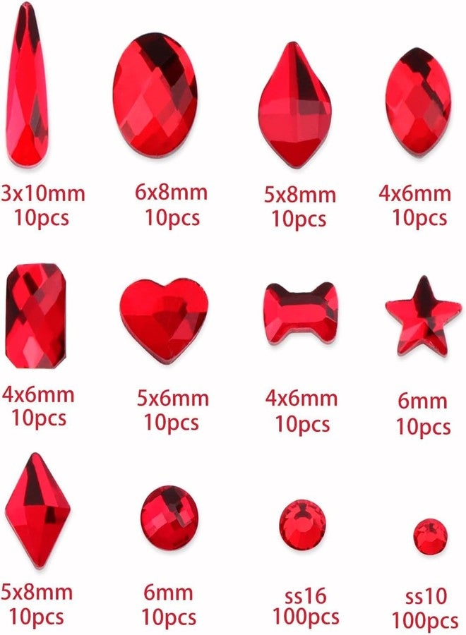 AD Beads 300 Pieces Red Flat Back Gems 11 Shapes Crystal Rhinestones 12 Sizes Rhinestones for Crafts Nail Face Art Clothes Shoes Bags DIY(Red) - Image 3