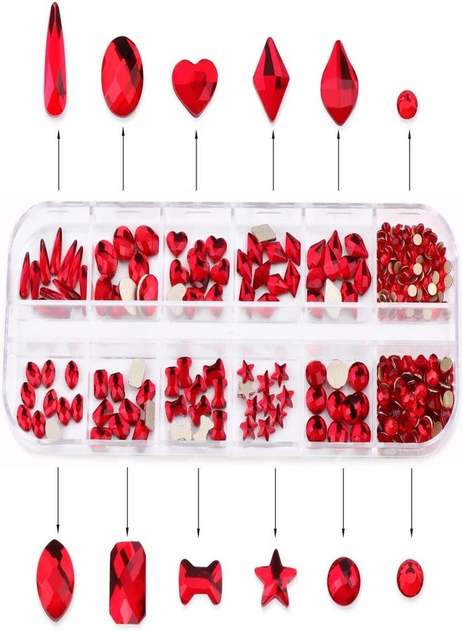 AD Beads 300 Pieces Red Flat Back Gems 11 Shapes Crystal Rhinestones 12 Sizes Rhinestones for Crafts Nail Face Art Clothes Shoes Bags DIY(Red) - Image 4