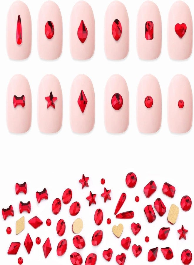 AD Beads 300 Pieces Red Flat Back Gems 11 Shapes Crystal Rhinestones 12 Sizes Rhinestones for Crafts Nail Face Art Clothes Shoes Bags DIY(Red) - Image 2